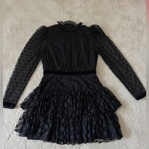Saloni Black Velvet Polka Dot Cocktail Dress size 10